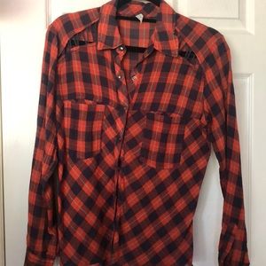 Free People Plaid Shirt with cut-out detail